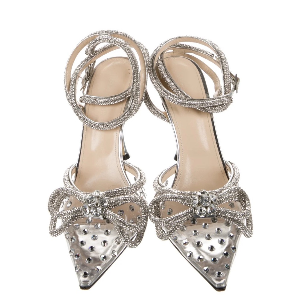 Mach and Mach Rhinestone stilettos Strass PVC Double Bow Ankle-Strap Pumps